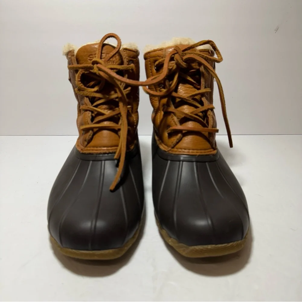 New Sperry Women's Saltwater Tan /Black  Winter Luxe Leather Duck Boot Size 6